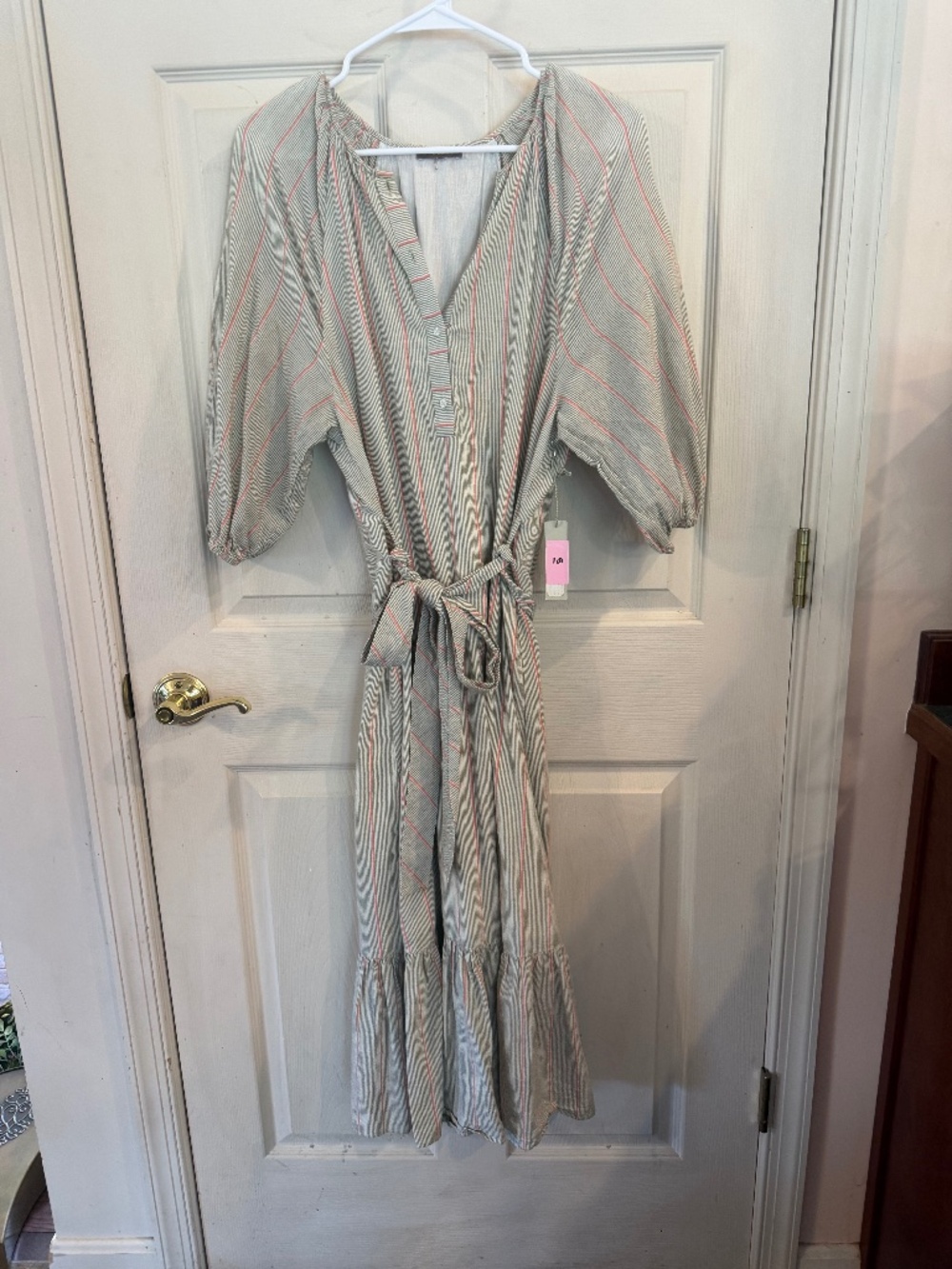 NWT LILLA’P aqua stripe balloon sleeved midi dress